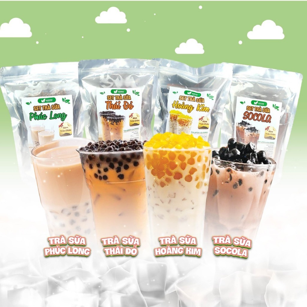 Set Trà Sữa Tự Pha AMMU   có 7 vị  Phúc Long, Thái Xanh, Thái Đỏ, Khoai Môn, Sô Cô la