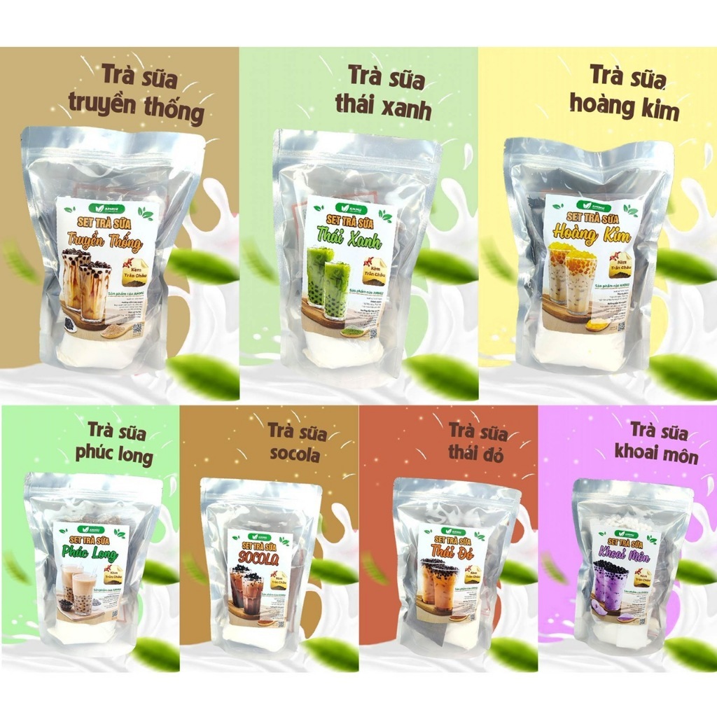 Set Trà Sữa Tự Pha AMMU   có 7 vị  Phúc Long, Thái Xanh, Thái Đỏ, Khoai Môn, Sô Cô la