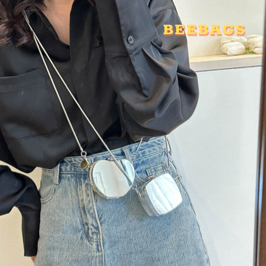 Túi Mini Trắng Gương Mặt Xước Nhẹ Kèm Dây Đeo Chéo | TX204 | Túi Mini Hợp Kim Tráng Gương Trang Trí Dễ Phối Đồ Đi Chơi