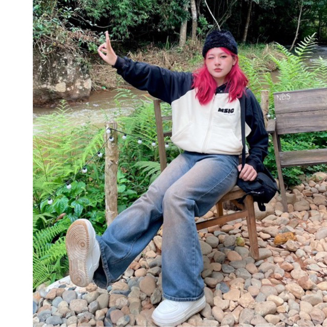 Áo khoác Hoodie zip-MOM SAYS I'M COOL- tay phối màu form boxy