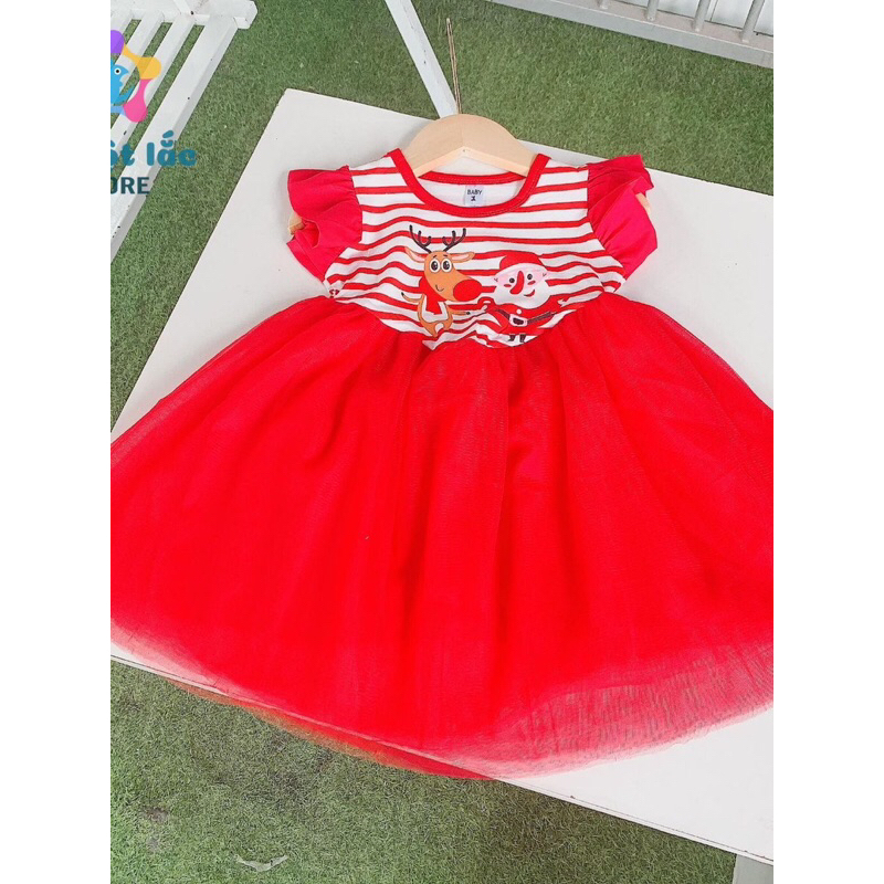 Đầm Noel cho bé gái 8-30kg, di đầm đỏ Xoè phối ren mềm cao cấp cho bé gái