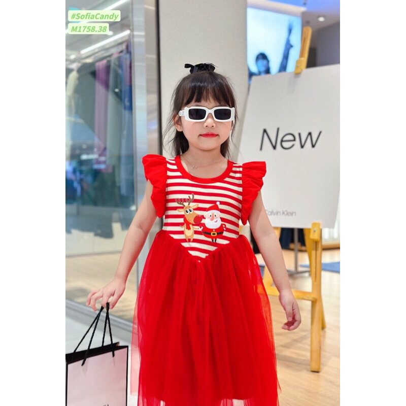 Đầm Noel cho bé gái 8-30kg, di đầm đỏ Xoè phối ren mềm cao cấp cho bé gái