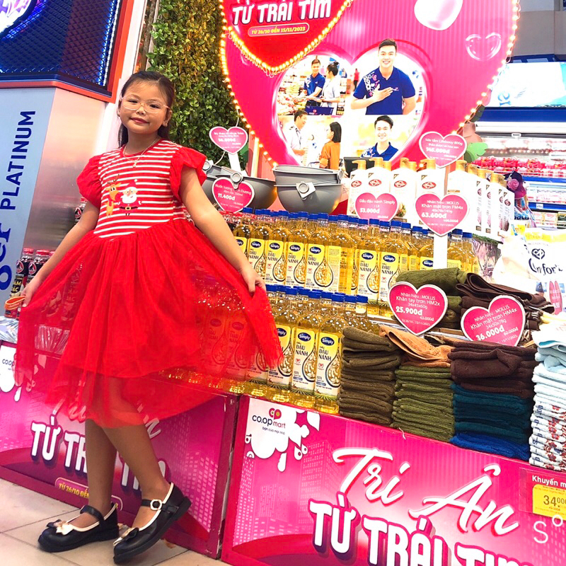 Đầm Noel cho bé gái 8-30kg, di đầm đỏ Xoè phối ren mềm cao cấp cho bé gái