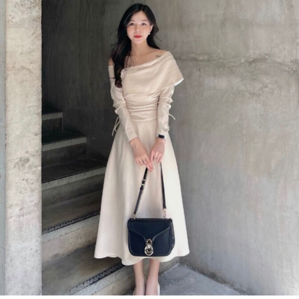 Váy Đầm Nữ Dáng Dài Trễ Vai Nhúng Hông Chống Nhăn Tôn Dáng Ana' DRESS