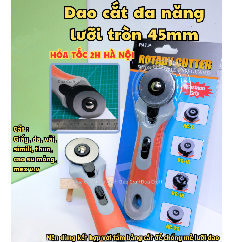 Dao cắt lưỡi tròn 45mm (cắt giấy vải, da, thun, mex v.v) [Dừa Craft]