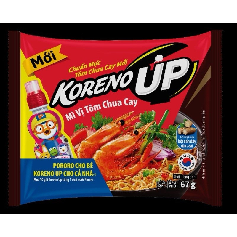 💥💥 💥 💥10 mì KORENO UP tôm chua cay kèm 1 chai pororo