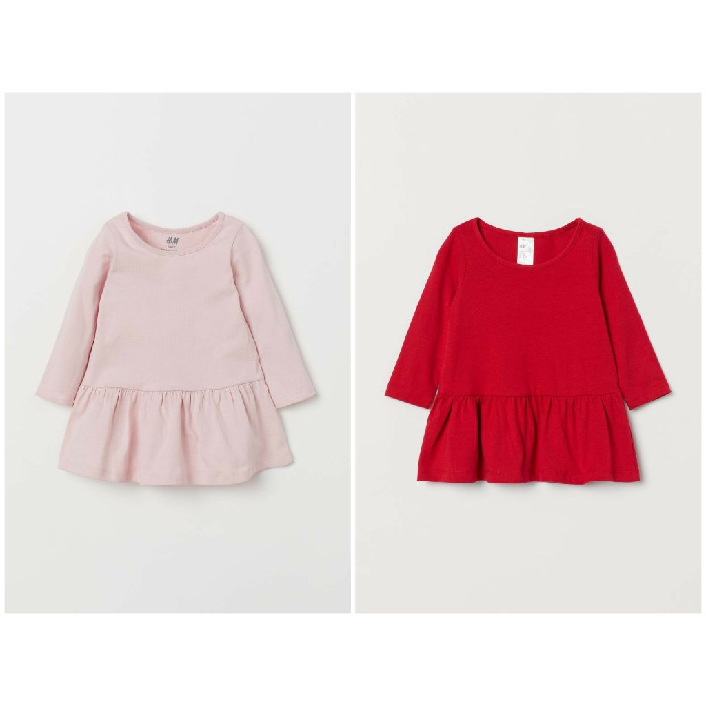 Váy dài tay hồng 0624537003 HM H&M size 6m-3y_hàng chính hãng Anh