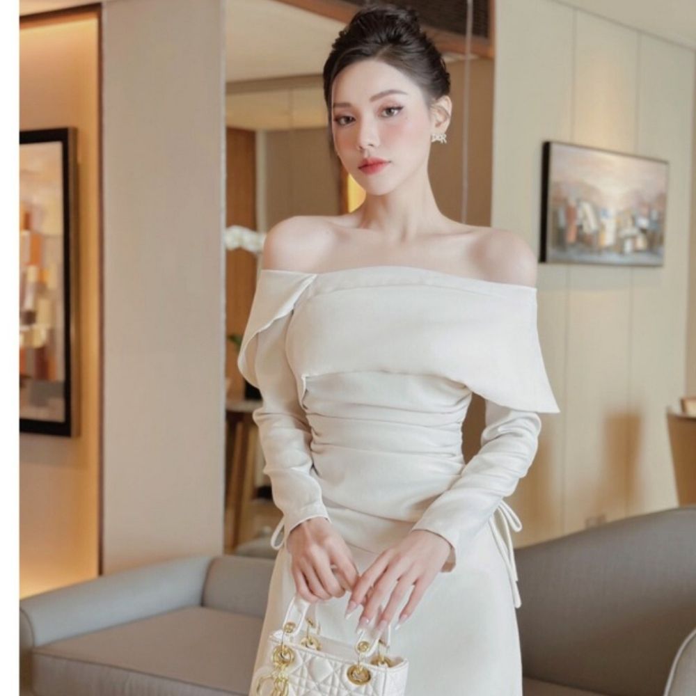 Váy Đầm Nữ Dáng Dài Trễ Vai Nhúng Hông Chống Nhăn Tôn Dáng Ana' DRESS