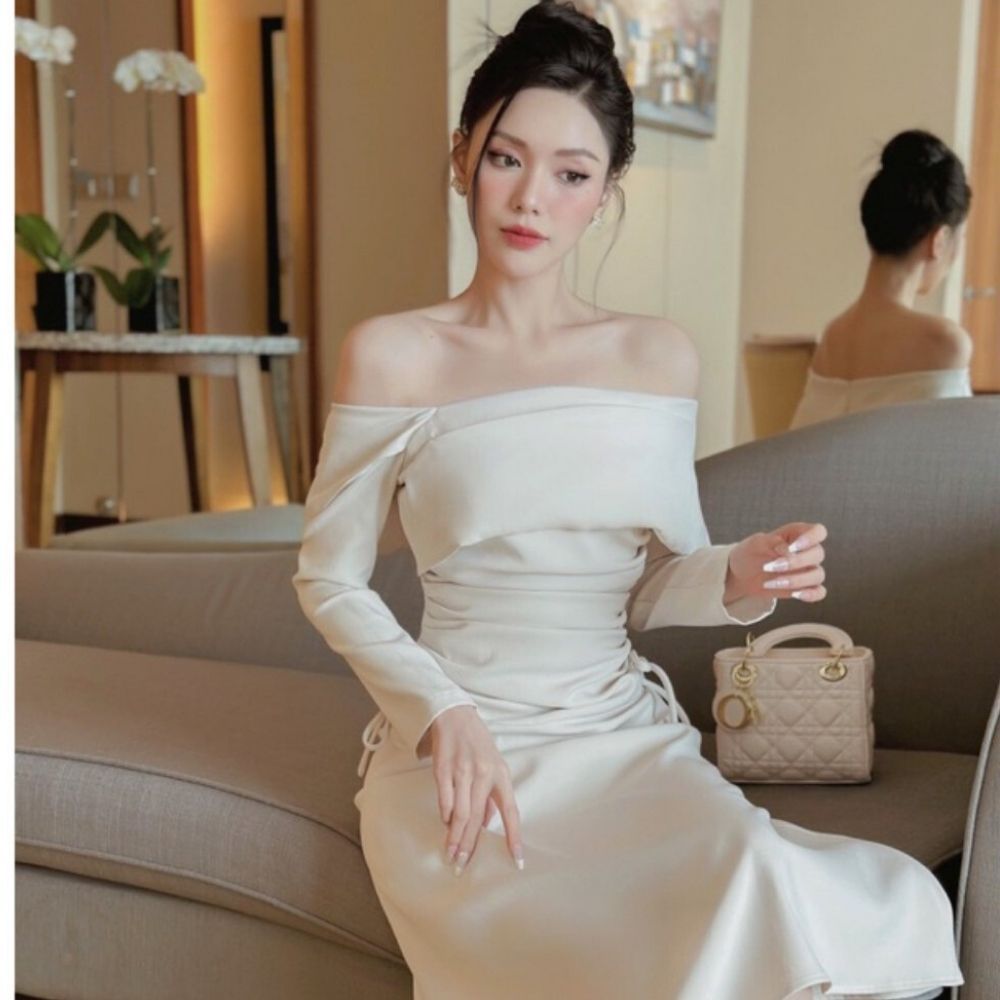 Váy Đầm Nữ Dáng Dài Trễ Vai Nhúng Hông Chống Nhăn Tôn Dáng Ana' DRESS