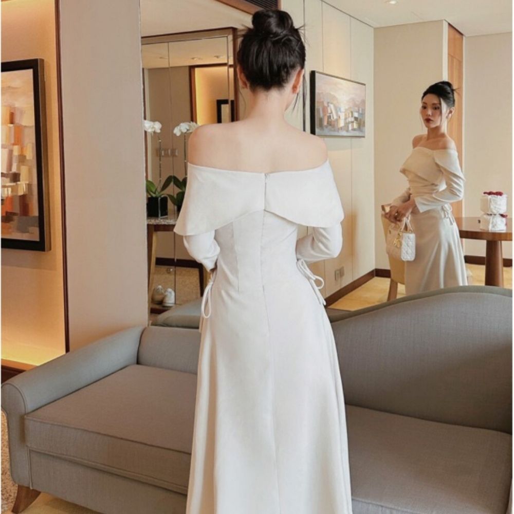 Váy Đầm Nữ Dáng Dài Trễ Vai Nhúng Hông Chống Nhăn Tôn Dáng Ana' DRESS