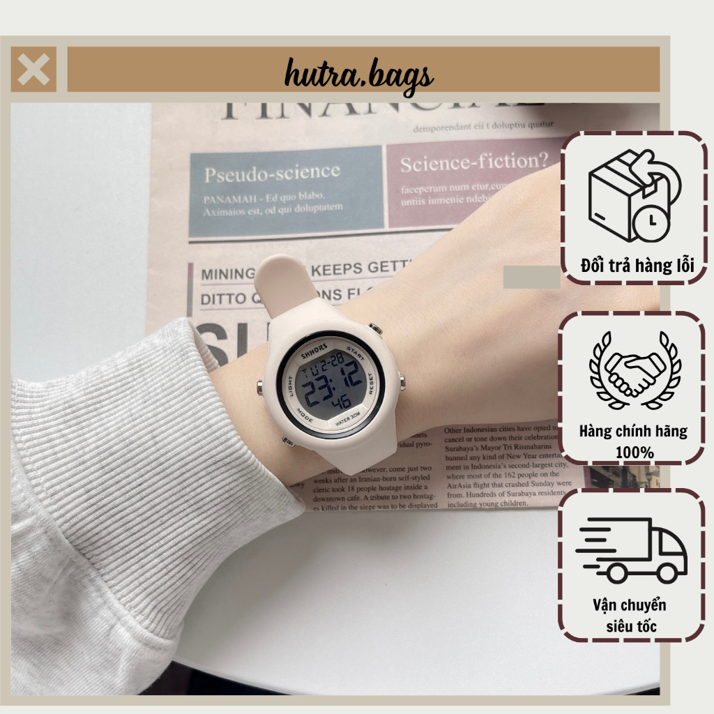 Đồng Hồ Nữ Điện Tử Mặt Tròn Có Đèn Led Phong Cách Năng Động Dễ Phối Đồ