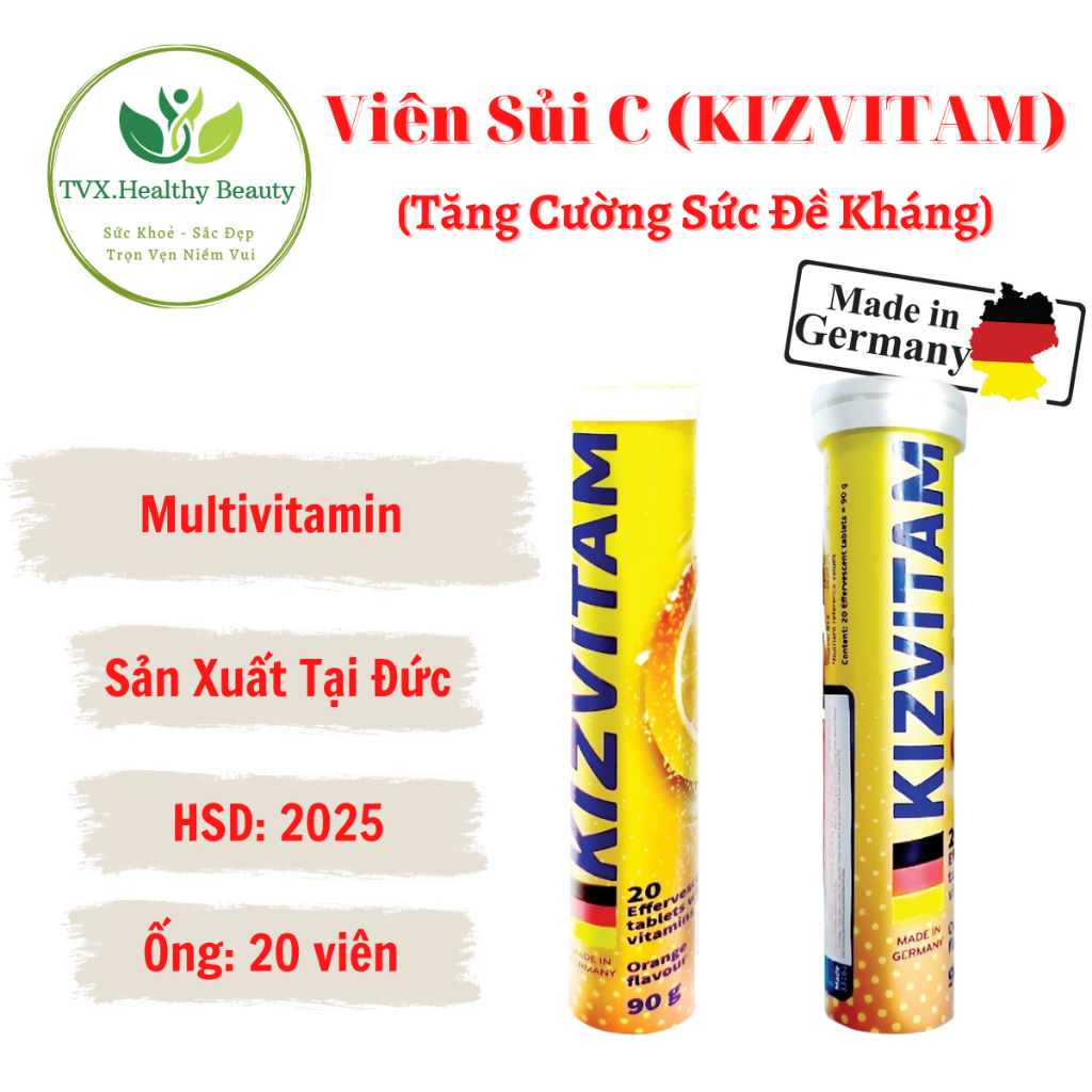 Viên Sủi C Cmuno   & Viên Sủi C KIZVITAM  - Tăng Cường Sức Đề Kháng - Ống 20 Viên