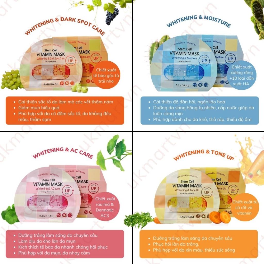 Combo 10 Miếng Mặt Nạ Giấy Banobagi Mask Stem Cell Vitamin 30g