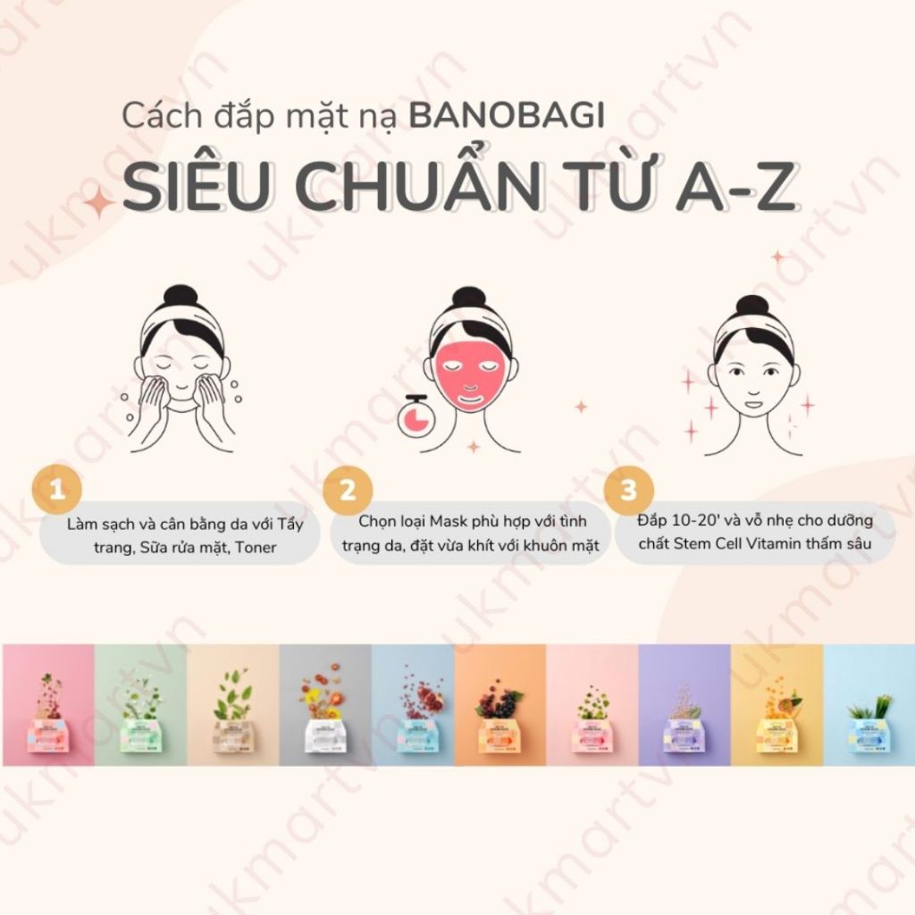 Combo 10 Miếng Mặt Nạ Giấy Banobagi Mask Stem Cell Vitamin 30g