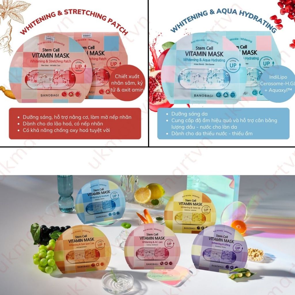 Combo 10 Miếng Mặt Nạ Giấy Banobagi Mask Stem Cell Vitamin 30g