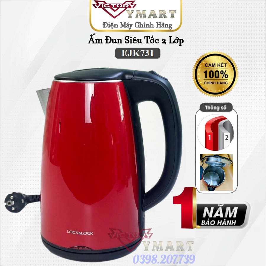 Ấm Đun Siêu Tốc 2 Lớp Lock&Lock EJK731 (1.7L) - Đỏ - Hàng chính hãng
