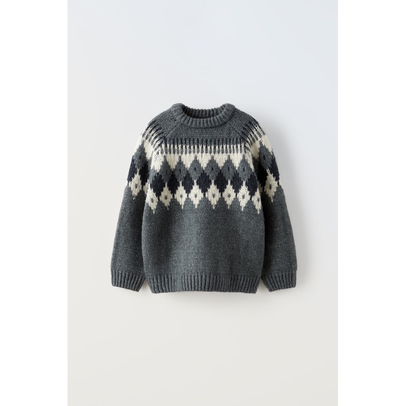 Áo Len Bé Trai & Bé Gái Thổ Cẩm Xám Ghi ZR