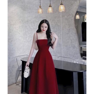 ĐẦM XOÈ ĐỎ DÁNG DÀI LƯNG PHỐI NƠ TRẮNG TO - HÀNG THIẾT KẾ