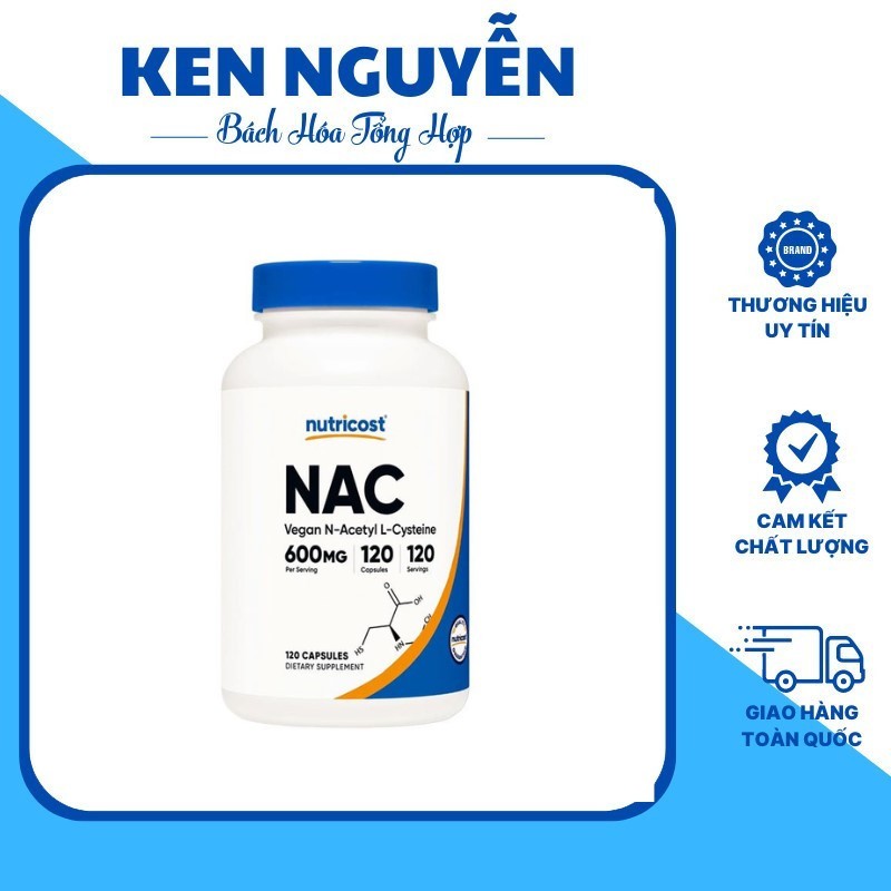 Viên Uống Giải Độc Gan Nutricost Nac Vegan N-Acetyl L-Cysteine 600mg 120 Viên, 180V  Bảo Vệ Gan, Giả