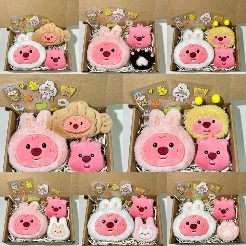 (Sẵn - Ảnh shop chụp) Set quà tặng gấu bông loopy dễ thương - hộp 12x18cm (cần mua qua live nhắn shop nha)