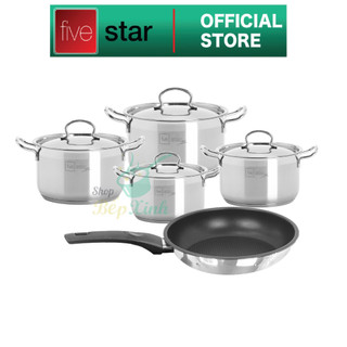 Bộ nồi chảo inox 304 cao cấp 3 đáy Fivestar Plus nắp inox size nồi 16cm, 18cm , 20cm, 24cm và chảo chống dính 24cm