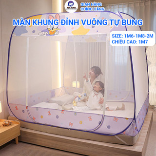 Màn Chụp Tự Bung Đỉnh Vuông, Màn Chụp Gấp Gọn có viền chống muỗi an toàn cho mọi gia đình