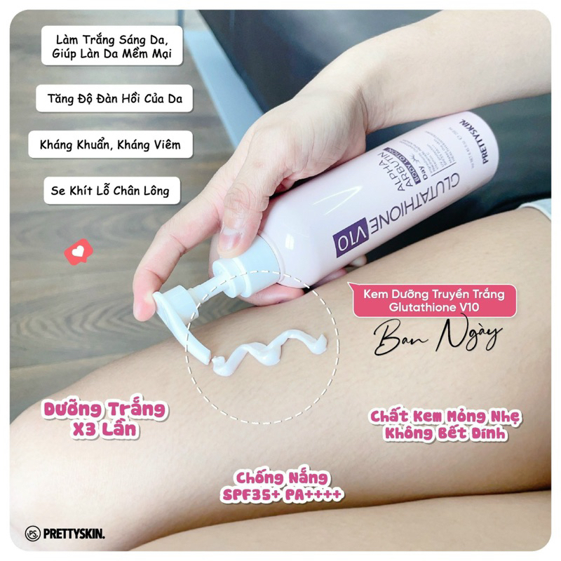 Bộ Đôi Kem Dưỡng Body Ngày/Đêm PRETTYSKIN, GLUTATHIONE V10 & RETINOL B5 - 250ml/Chai