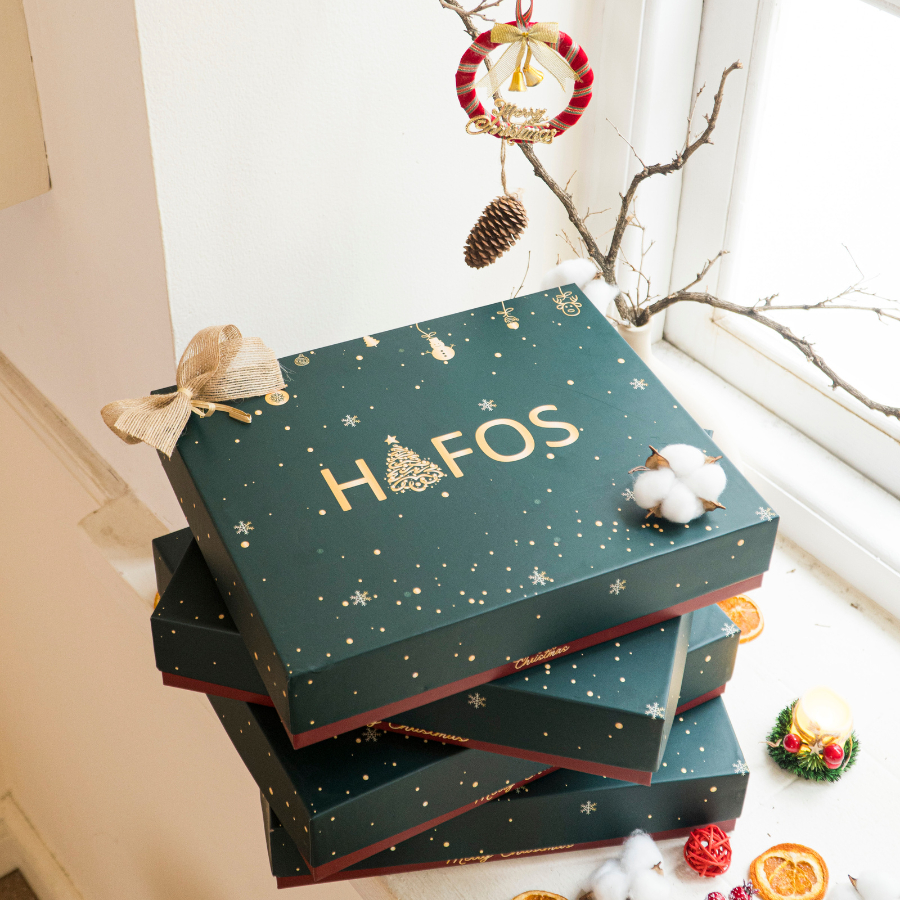 Hộp đóng gói Hafos chủ đề Giáng Sinh, phiên bản Giới Hạn, chất liệu giấy couche cứng dày dặn, hạn chế gãy