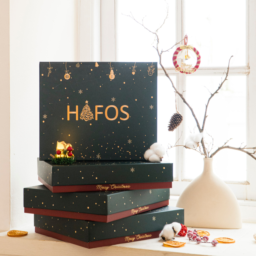 Hộp đóng gói Hafos chủ đề Giáng Sinh, phiên bản Giới Hạn, chất liệu giấy couche cứng dày dặn, hạn chế gãy