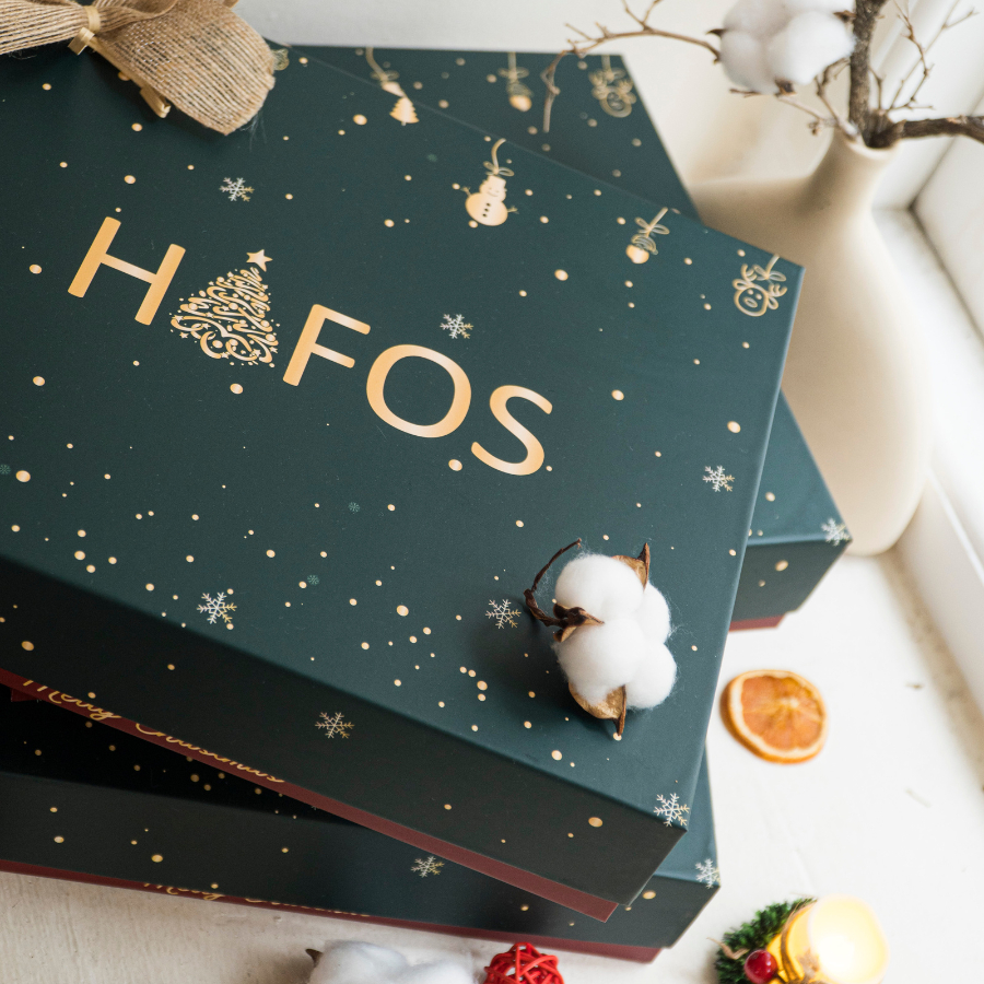 Hộp đóng gói Hafos chủ đề Giáng Sinh, phiên bản Giới Hạn, chất liệu giấy couche cứng dày dặn, hạn chế gãy