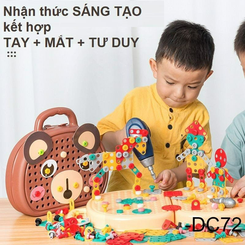 Đồ chơi lego thông minh, đồ chơi xếp hình, Bộ đồ chơi vali kỹ sư gấu,  đồ chơi kỹ sư lắp rắp , kèm k
