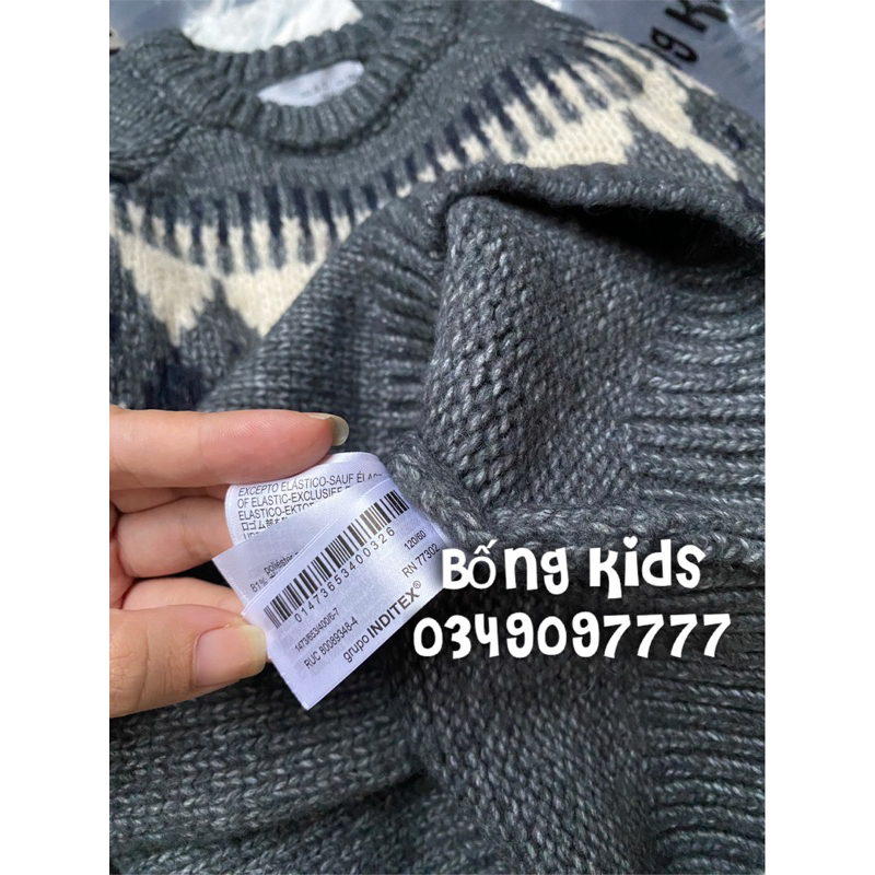 Áo Len Bé Trai & Bé Gái Thổ Cẩm Xám Ghi ZR