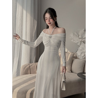 Váy maxi trễ vai kèm dây hoa đá cổ yếm MEIMEI