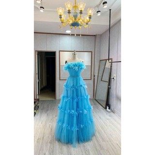 Đầm maxi dún đính hoa lông xù cao cấp
