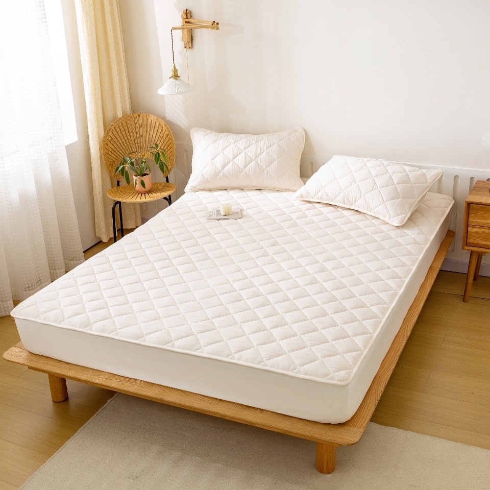 Bộ Ga Gối Cotton Thô Linen Trần Bông Dày Dặn,Trải Lên Giường Căng Phẳng Giảm Nhăn Xô Khi Nằm