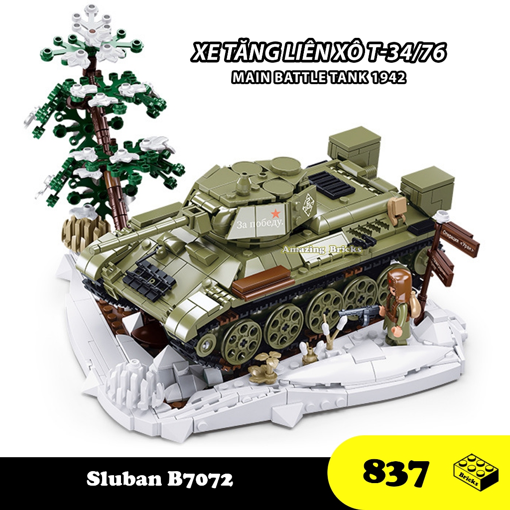 Đồ chơi lắp ráp Xe tăng T-34/76 năm 1942, Sluban 7072 Main battle tank