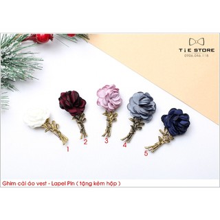 Ghim cài áo - lapel pin - Phụ kiện cài áo Hoa Vải cành kim loại, tặng kèm hộp