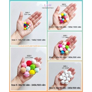 [Túi 50-100 viên] Cục bông (pom pom) trang trí nhiều size