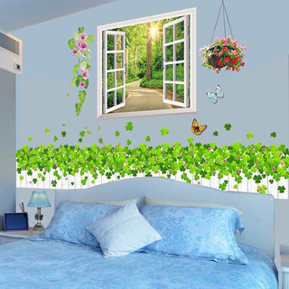 Decal dán tường trang trí cửa sổ và chân cỏ ba lá