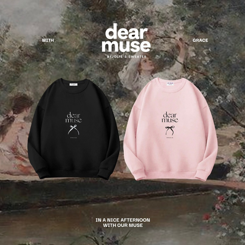 Sweater nỉ bông cotton form suông DEAR MUSE cực xinh Byjolievn buộc nơ