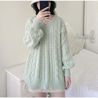 Áo len thừng cổ tim, áo nữ tay dài form rộng cá tính viens store