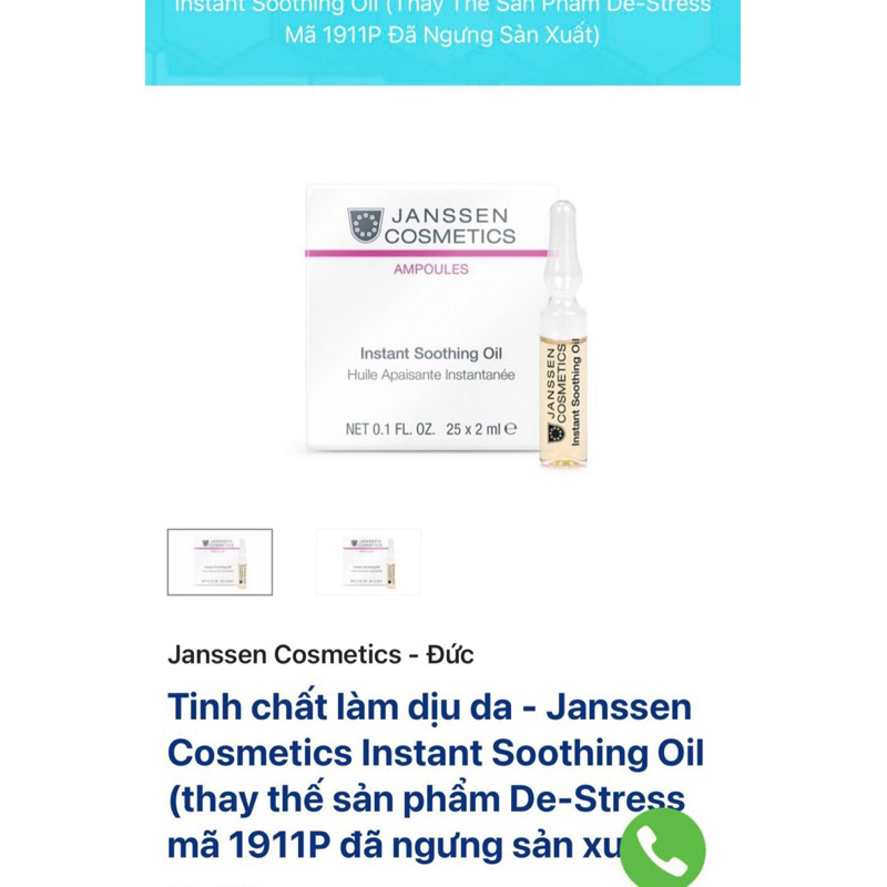 Janssen Cosmetics Instant Soothing Oil (thay thế sản phẩm De-Stress)
