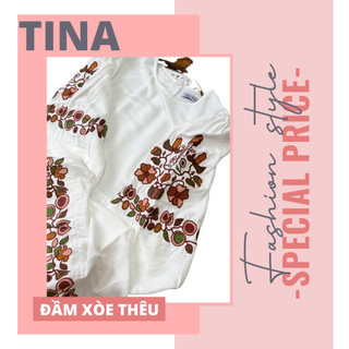 Đầm xòe tay lỡ bồng nhẹ GP, vải xô xịn thời trang, thêu tỉ mỉ, Đầm tiểu thư trắng cổ tròn dáng midi cực xinh, mát rượi