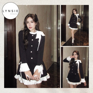   Cici Dress  Váy đính nơ cổ chiết eo dáng xoè phối li  Ảnh thật shop chụp  