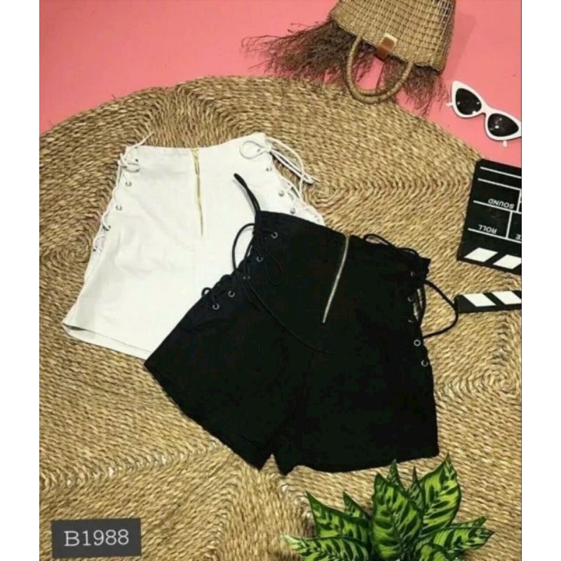 Quần shorts kaki đan dây 2 bên phối dây kéo chính giữa