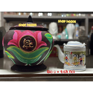 Giỏ ủ ấm tích 1,5L - Giành tích ủ ấm, Giỏ ủ ấm trà họa tiết hoa sen Phúc Lộc Thọ