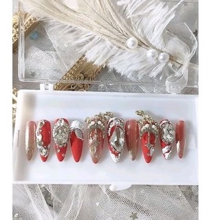 T127 Nailbox kim anh mẫu đỏ sang trọng charm đá cao cấp