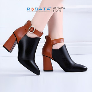 Giày bốt cổ cao nữ đế vuông ROSATA RO179 da Pu loại 1 mềm mại khóa cài