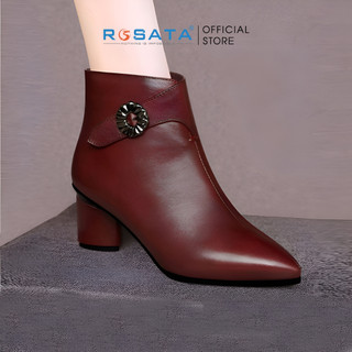 Giày bốt cổ cao nữ đế vuông 4p ROSATA RO372 mũi nhọn khóa kéo hông