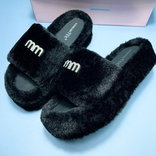 Dép lông MM nữ đế cao 4,5 cm, dép bông nữ thời trang sang chảnh, đế lót da đi chơi đi dạo phố, SAKI